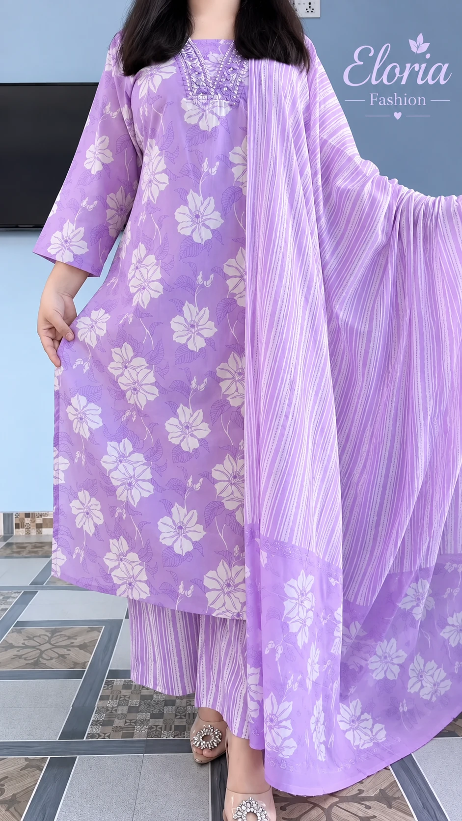 এলিগেন্ট ফ্লোরাল প্রিন্ট থ্রি-পিস সেট🌸