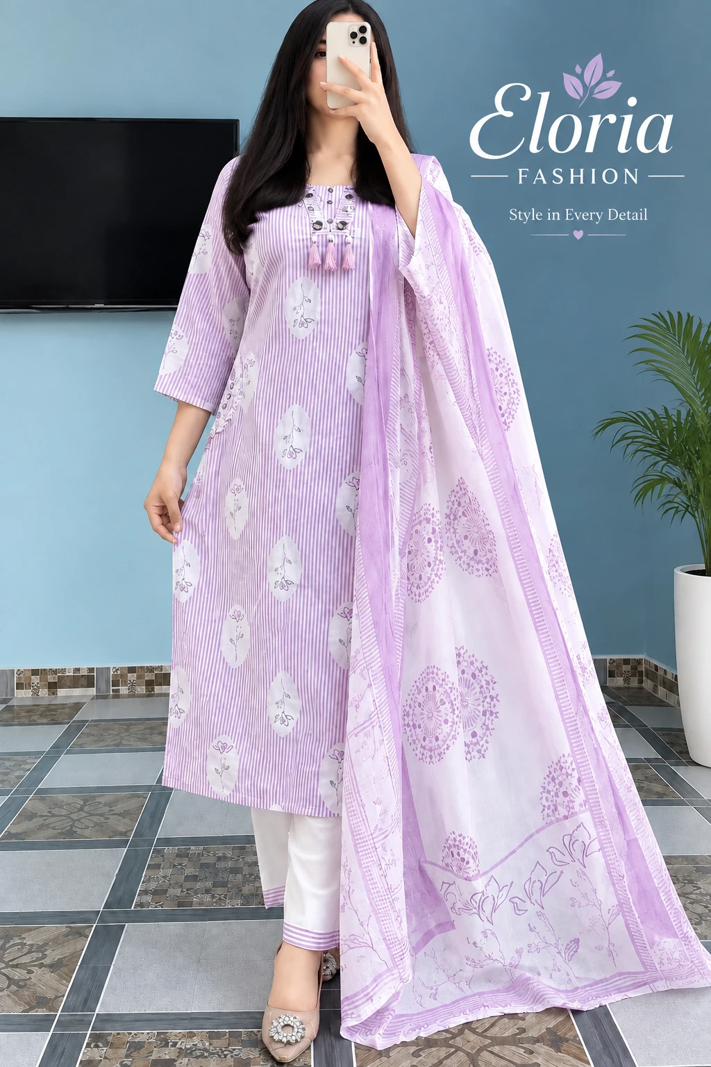 🌸ফ্লোরাল প্রিন্টের থ্রি-পিছ সেট